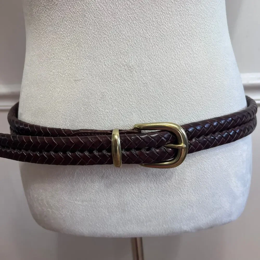 Coach Brown Braided Leather Belt Solid Brass Buckle Adjustable Vintage 36